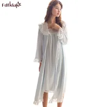 Fdfklak Для женщин Ночная рубашка халат Установить сексуальный Кружево пижамы для женщин комплекты из двух предметов женский длинный принцесса Халаты и платья роковой