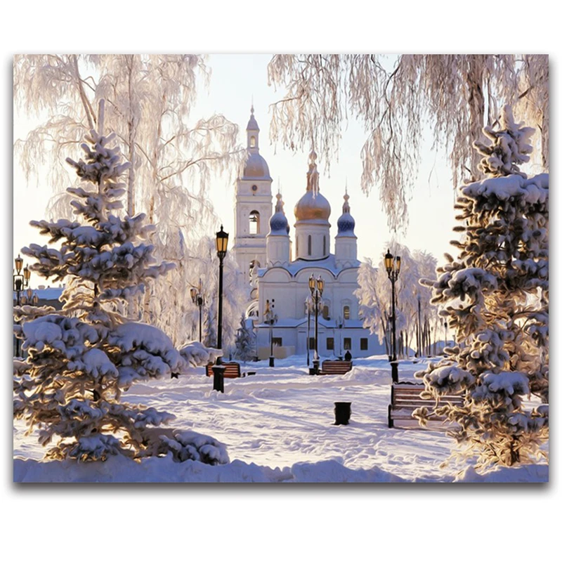 5d алмазная вышивка пейзаж Снежный пейзаж с замком круглая Алмазная мозаика Алмазная Живопись Вышивка крестом комплекты, украшение для дома