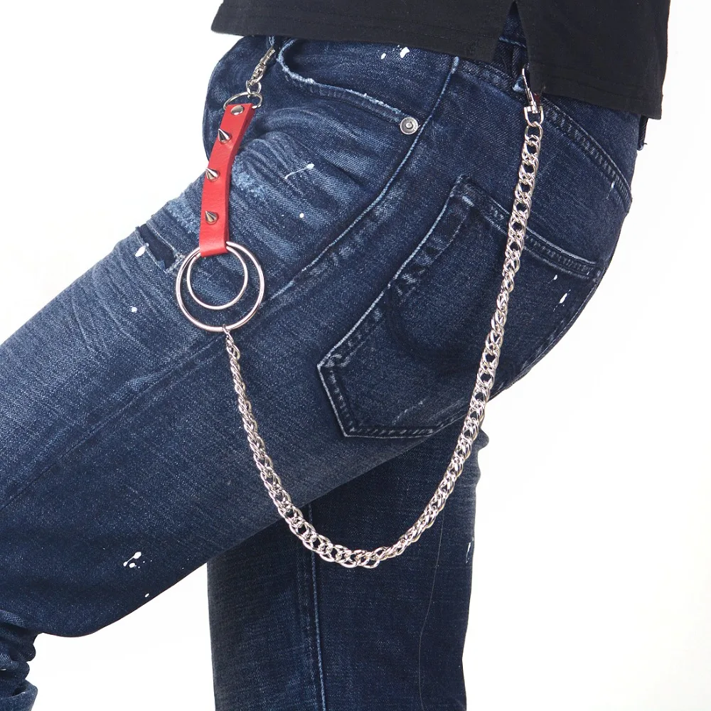 

4 Colors Black Brown Pink Red Fashion Men's Women Hip Hop Punk Pants Wallet Metal Key Chain Biker Dancer Decor Accessories