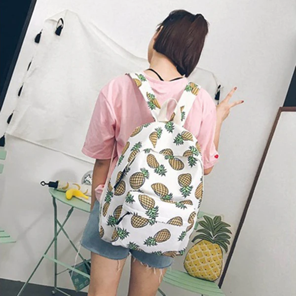 

Women Pineapple Print Canvas Backpack School Shoulder Book Bag Travel Bags