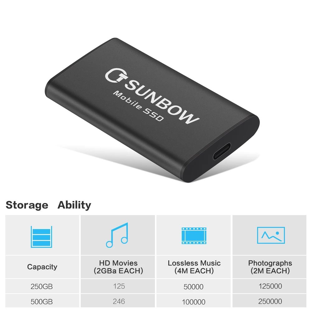 TCSUNBOW внешний SSD P2 250 GB USB к TYPE-C интерфейс жесткий диск для ноутбука Настольный ПК машина