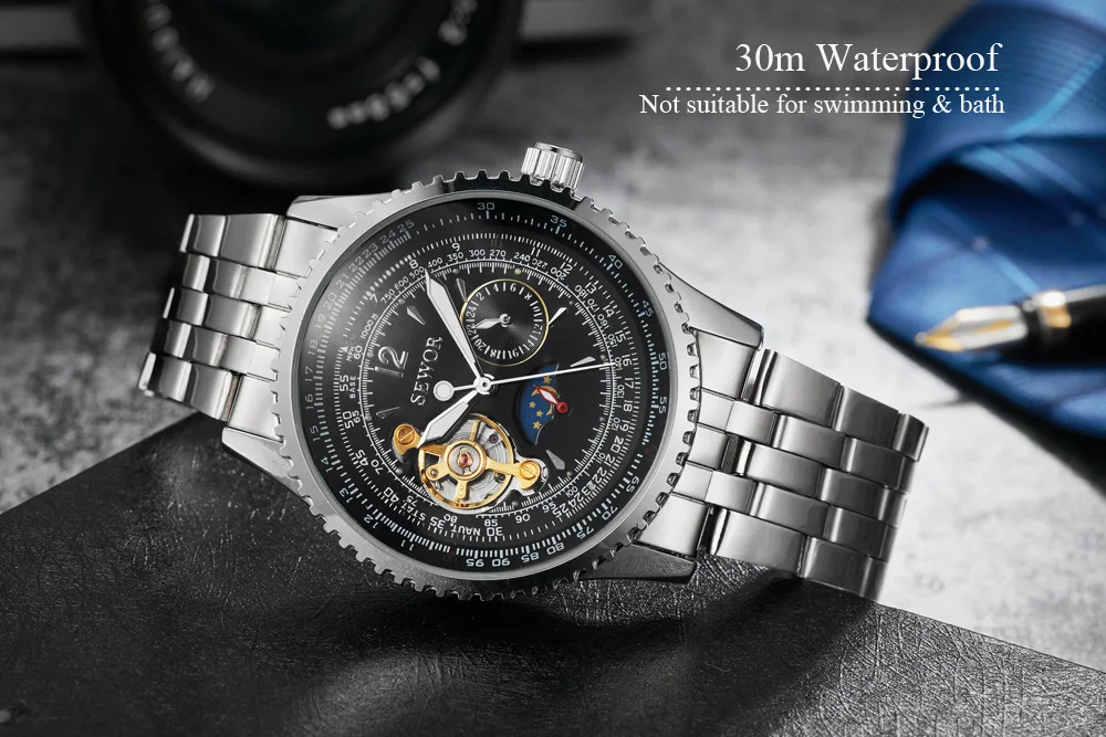 Часы наручные SEWOR Мужские автоматические брендовые Роскошные водонепроницаемые