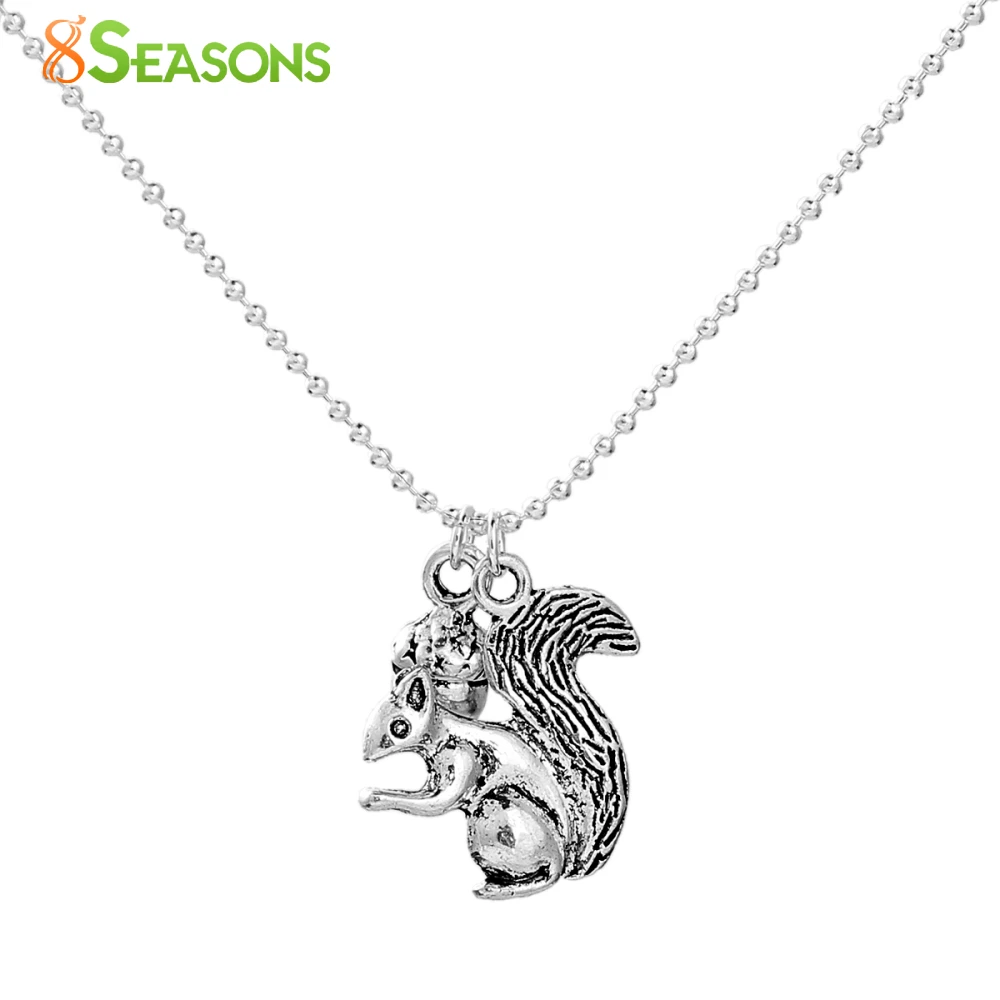 

8SEASONS Handmade Necklace antique silver-color & silver-color Acorn Squirrel 47cm(18 4/8") long, 1 Piece