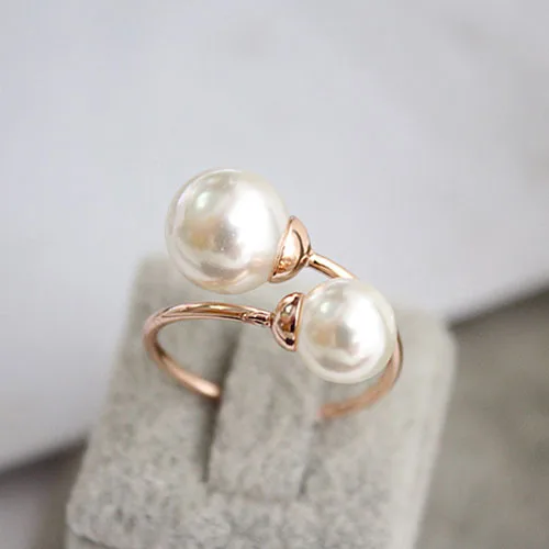 

High Quality Silver And Rose Gold Color Pearl Ring Classic Doubel Ball Beads Open Ring For Women Fashion Jewelry (DJ1068)