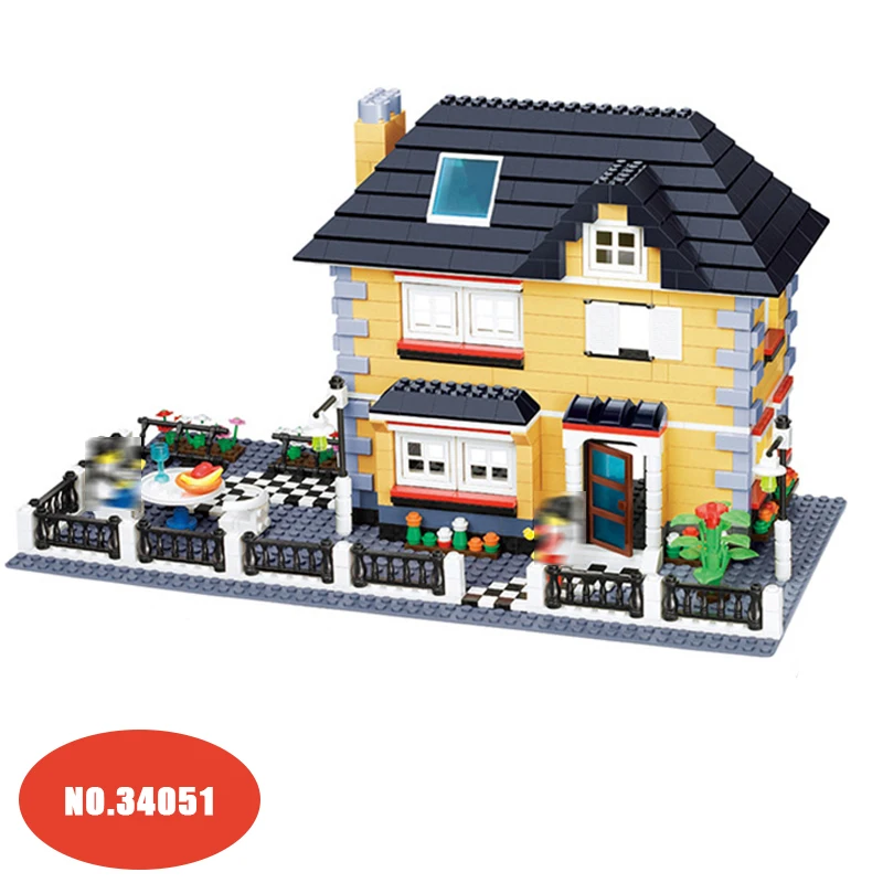 

Diy Large Bungalow Villa Building Blocks House Models Bricks Educational Toys Compatible with Legoingly Childs for Kids Gift