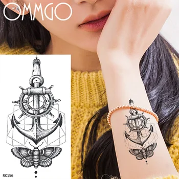 

OMMGO Geometric Anchor Butterfly Temporary Tattoos For Women Stickers Body Art Arm Fake Moth Tattoo Waterproof Arm Tattoo Papers