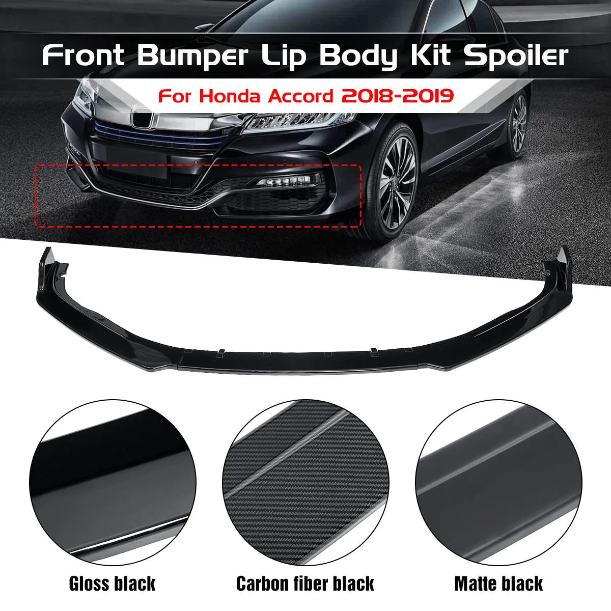 New Black/Carbon Fiber Look Car Front Bumper Lip Body Kit Spoiler For Honda For Accord Bumper Lip Splitter Diffuser