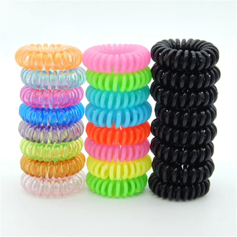 10PCS Plastic Spring Gum Clear Telephone Wire Elastic Hair Bands For Hair Ties No Crease Coil Hair Tie Ponytail Hair Accessories