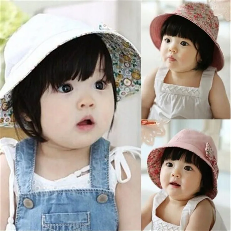 Новинка; детский простой хлопковый бант с цветочным принтом для маленьких девочек; шляпы для принцессы; SunHat