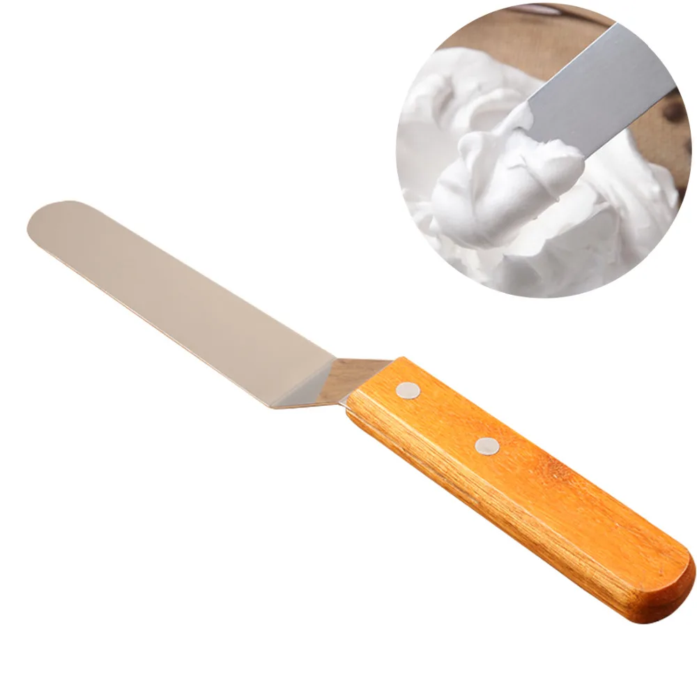  New 6 inches Cake Spatula With Wood Handle Cream Butter Smoother Blade Angled Flat Scraper Smoothin