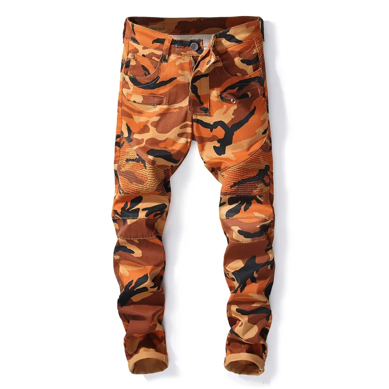 

New men Camouflage Design pants denim jeans men Motocycle Camo Military Slim Fit biker jeans designer high quality jeans 5632#