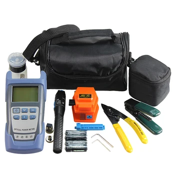 

12 types Fiber Optic Tool bag with plastics Fiber Cleaver Optical Power Meter plastics 1mw visua fault locator