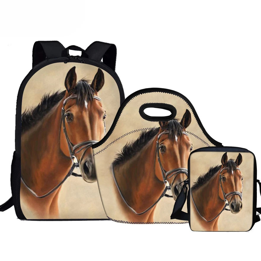 

Customized Horse Satchel School Bags 3 Set /pcs School Orthopedic Backpacks for Children Schoolbag Girls mochilas Escolares