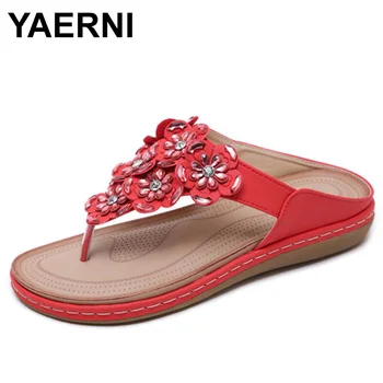 

YAERNINew Summer Women's Slippers Sequins Flower Slides Flat Soft Sandals Home Flip Flops Female Tap Casual Beachshoes womanE971