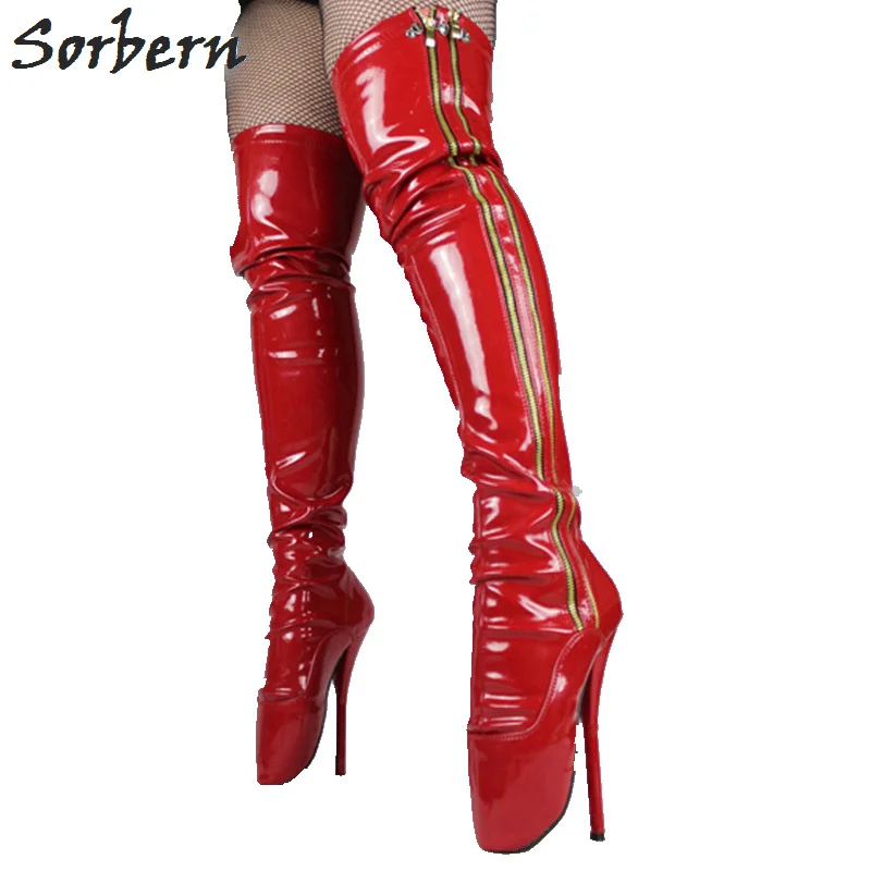 Sorbern Custom Wide Calf 7 In Extreme High Heel Red Ballet Boots Slim ...