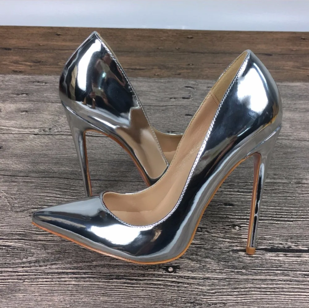 

Spring And Autumn Women New Sexy High Heels Fashion Shallow Mouth Silver Single Women Shoes 10cm 12cm Tide Shoes Banquet Sho
