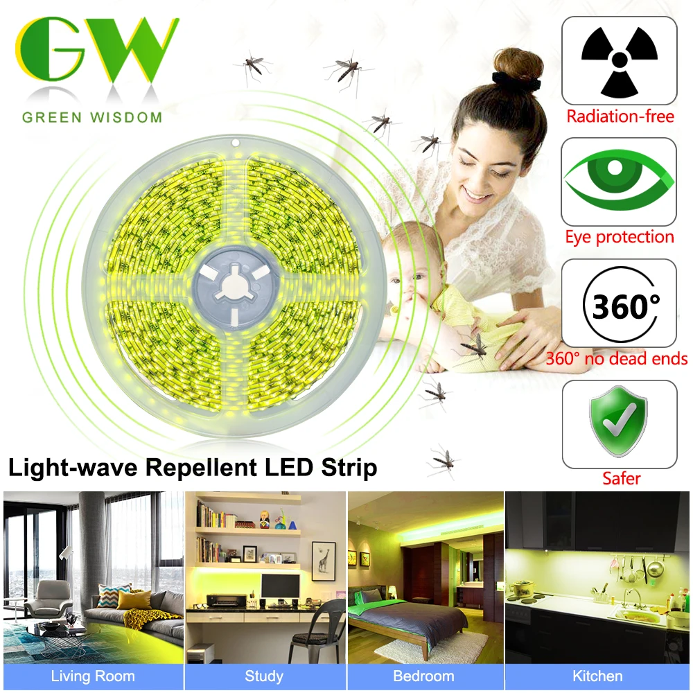 

LED Night Light Mosquito Repelling Strip 2835 12V/ USB 5V Light-Wave Repellent Home Camping Hiking Safter Than Mosquito Killer