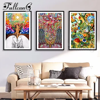 

FULLCANG 5d diy diamond painting sale fantasy abstract diamond embroidery triptych full square/round drill mosaic pattern FC1112