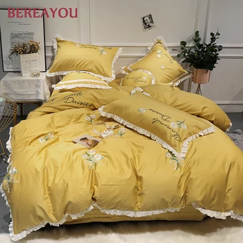 

4/6/7pcs Comforter Bedding sets 60S Cotton Satin Embroidery Bed Linen Pillowcase Queen King Size Kids Bedding Duvet Cover Set