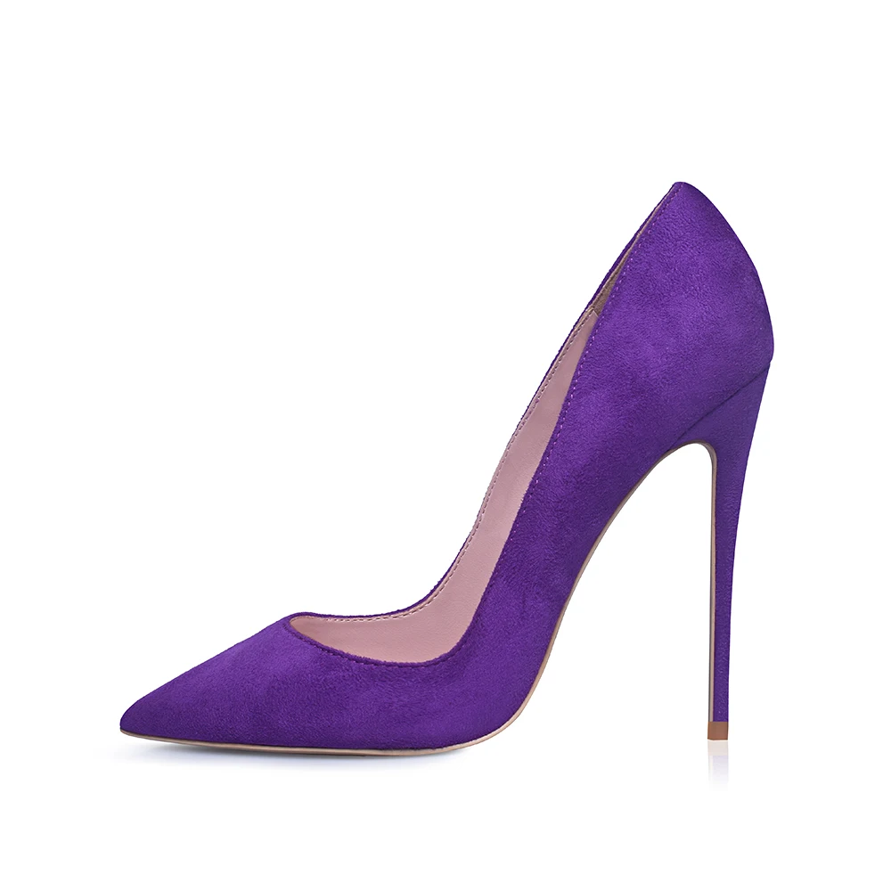 US $21.96 Genshuo Faux Suede Pointed Toe Stiletto Heels Dress Pumps Shallow SlipOn Stiletto High Heels Banquet Shoes Purple Blue Brown