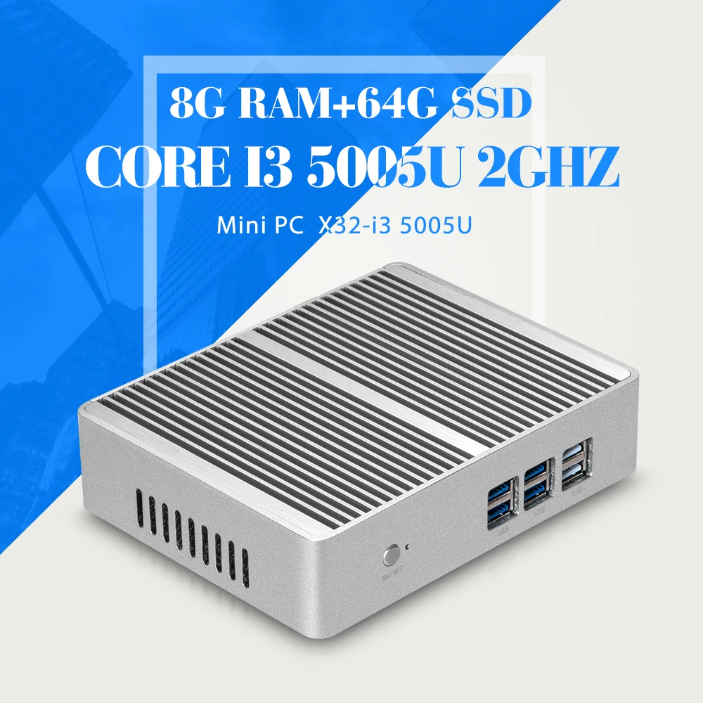  Windows Mini pc i3 HTPC Nuc Fanless Computer Broadwell 5Gen Core i3 5005U 8GB RAM 64GB SSD Wifi Mini Computer PC for office 