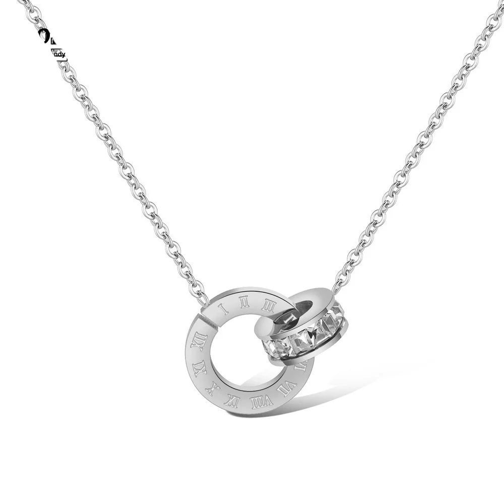 ZooMango мозаика CZ Кристалл подвеска с двумя кругами ожерелье и серьги гвоздики из нержавеющей стали Свадебные Ювелирные наборы для женщин ZSE002 - Окраска металла: Steel Necklace