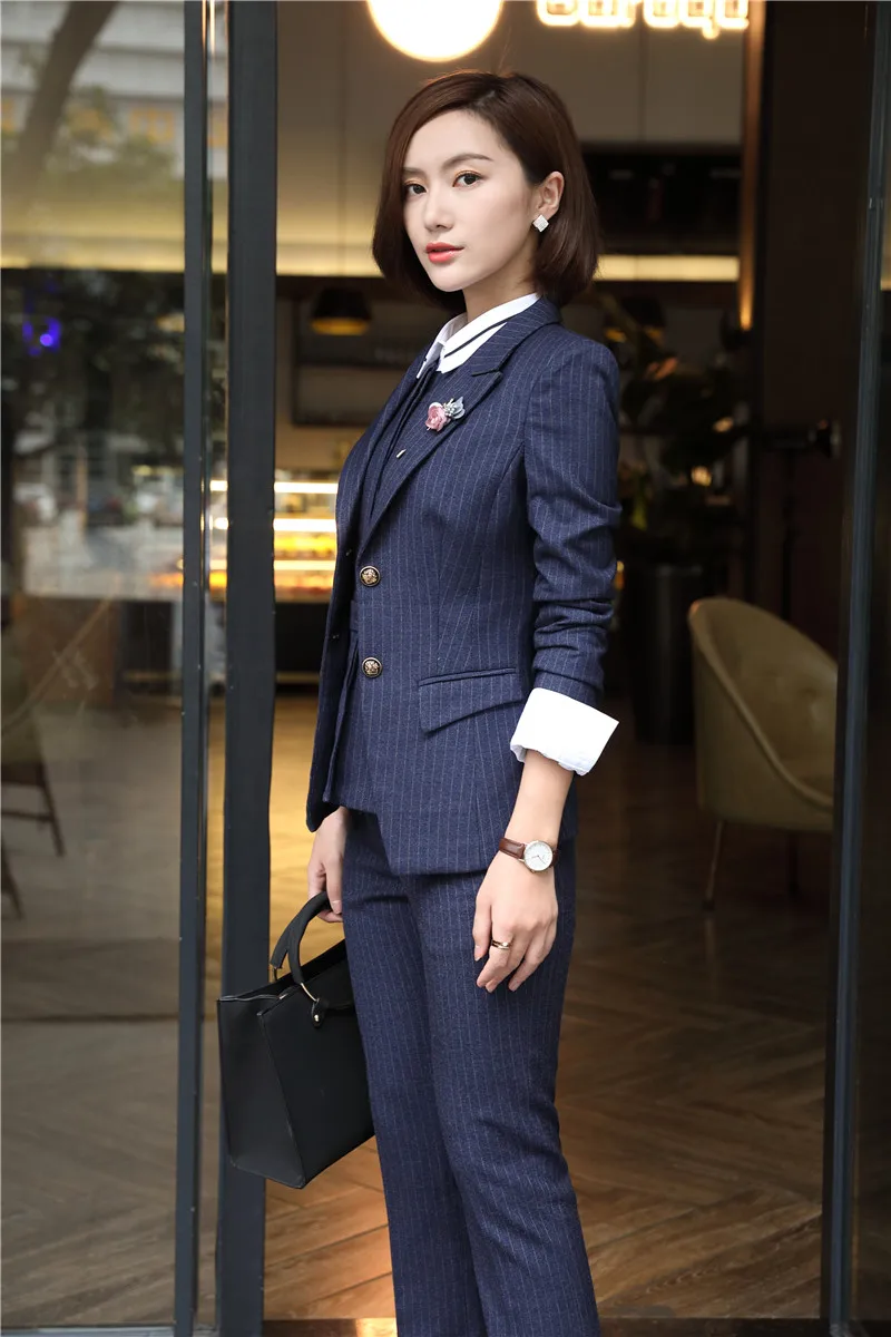 Модная полосатая высококачественная ткань 4 шт. пиджак+ жилет+ брюки+ Блузки для деловых женщин брючный костюм 6XL