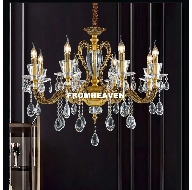 

Free Shipping European Brass Antique Crystal Chandelier Crystal Hanging E14 LED AC Brass Crystal Lamp Lustre Suspension Lights