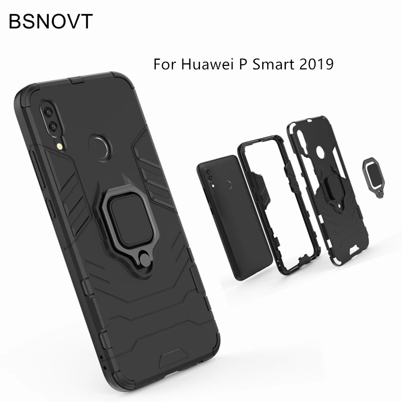 Чехол BSNOVT для Huawei P Smart 2019 противоударный чехол с кольцом на палец и магнитным