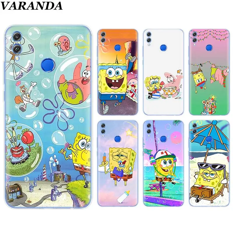 

SpongeBob SquarePants Sponge Silicone Soft Case for Huawei Honor 8X 8C 8S 8A 9 10 Lite 20i View 20 Y6 Y7 Y9 2019 Case Coque