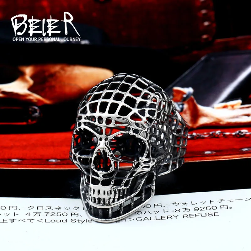 

BEIER new store new punk skull hollow men's ring pop rock high quality jewelry gift LLBR8-596R