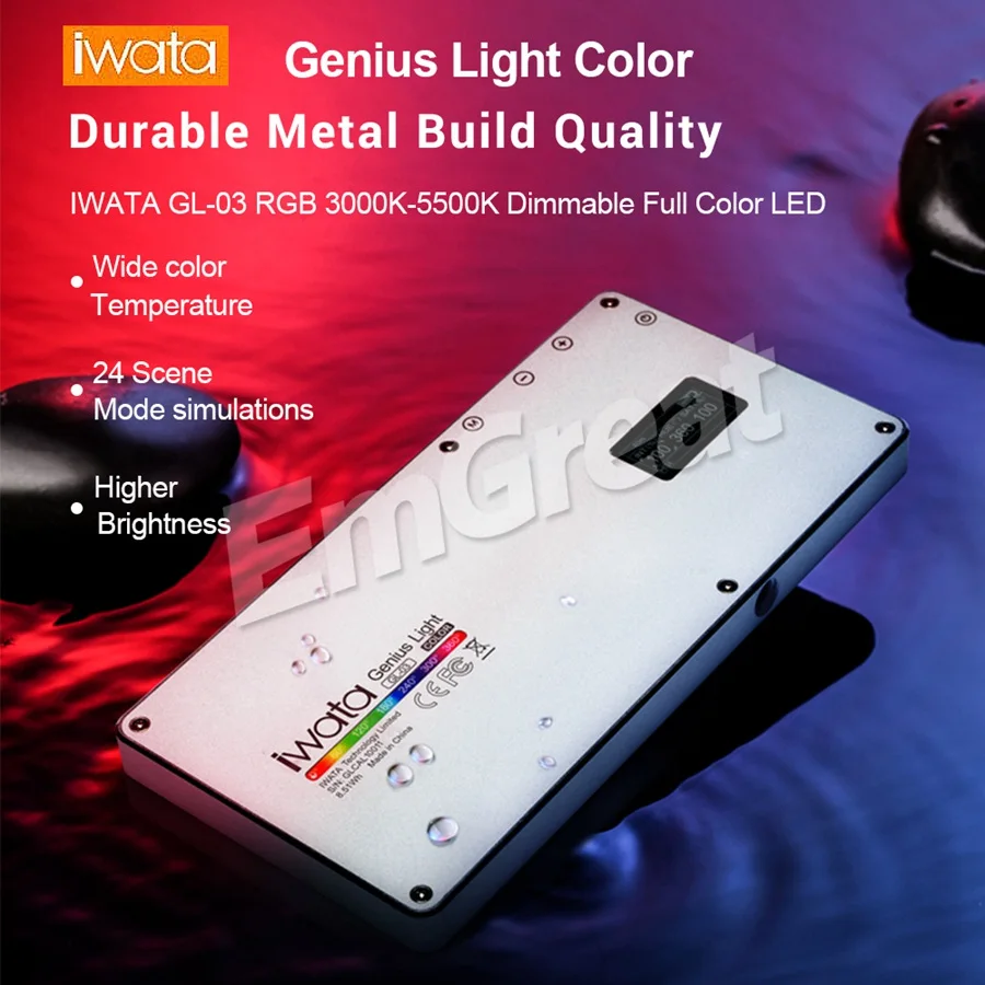 Iwata GL-03 RGB полноцветный светодиодный видео свет 3000 K-5500 K приглушаемая Фотографическая видео студия DSLR осветитель фотоаппарата для Vlogging Live