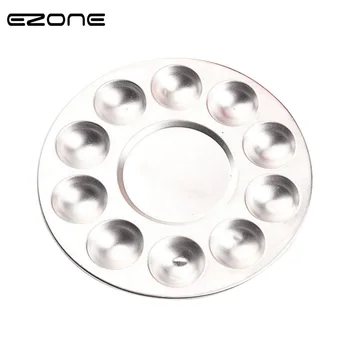 

EZONE Metal Watercolor Palette Aluminum Round Art Paint Drawing Tray 10 Holes Color Palette Oil Water Color Painting Color Mixer