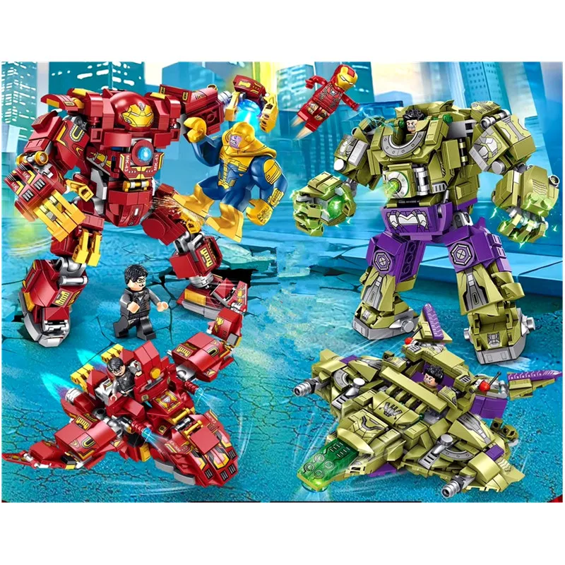 

2Pcs Marvel Avengers Super Heroes Iron Man Hulk Buster 2 in 1 Mech Model Building Blocks Bricks Toys Compatible With Lego