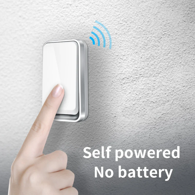 Wireless Doorbell Self Powered Waterproof No Battery EU Plug 1button 1 2 Receiver