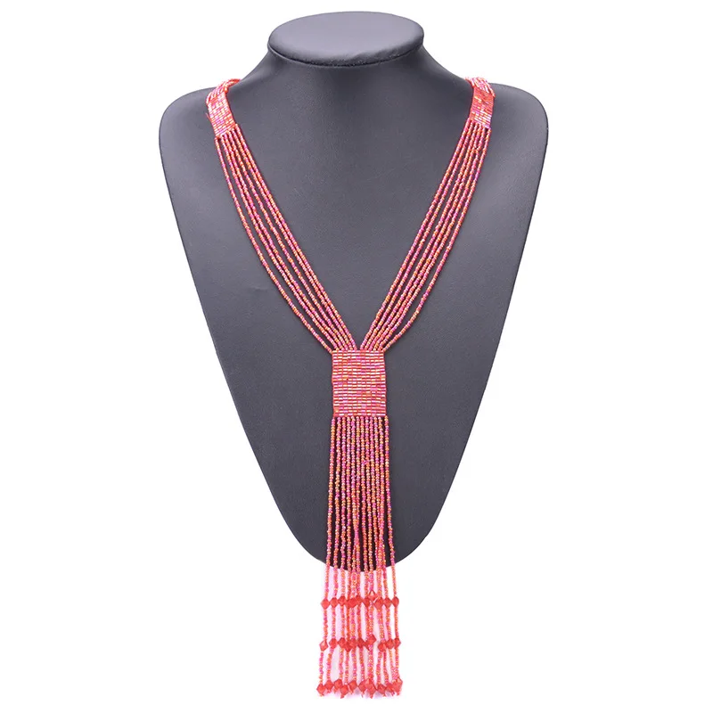 Naomy& ZP Длинное Макси-ожерелье с кисточками для женщин, этническое богемное большое ожерелье с подвеской из бисера, ожерелье в стиле бохо, модное ювелирное изделие - Окраска металла: red