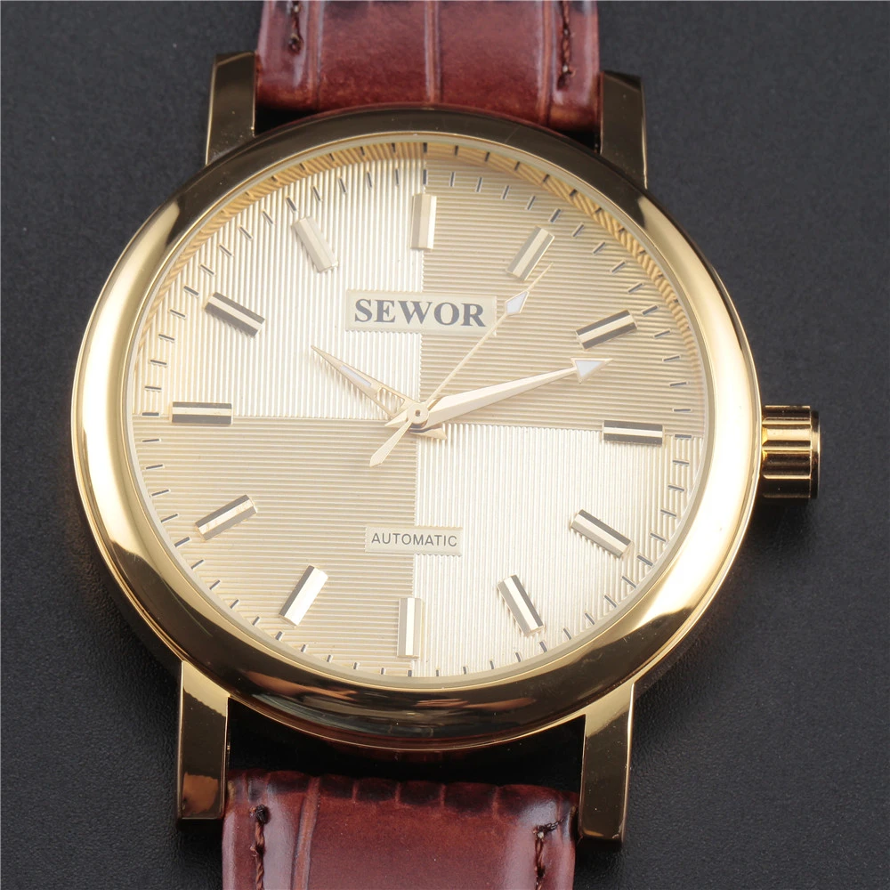SEWOR Брендовые мужские часы в стиле милитари с большим циферблатом, классические роскошные золотые механические наручные часы в подарок
