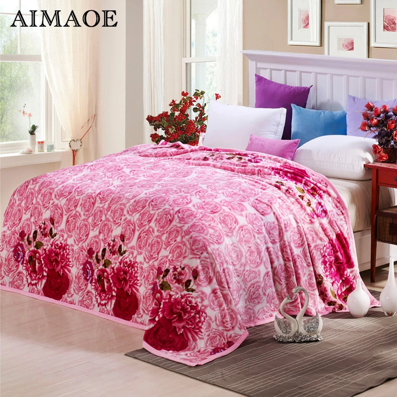 Autumn Winter Floral Warm Flannel Blaket for Beds Sofa Woven Adult Bed