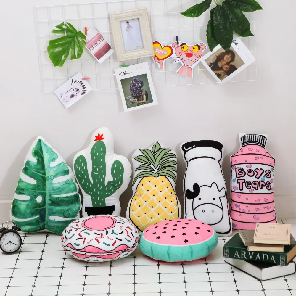

Warm Flannel Cushion Cactus Pineapple Watermelon Shaped Cushions Bottle Donut Shaped Cushions Home Decor Cartoon Seat Cushion