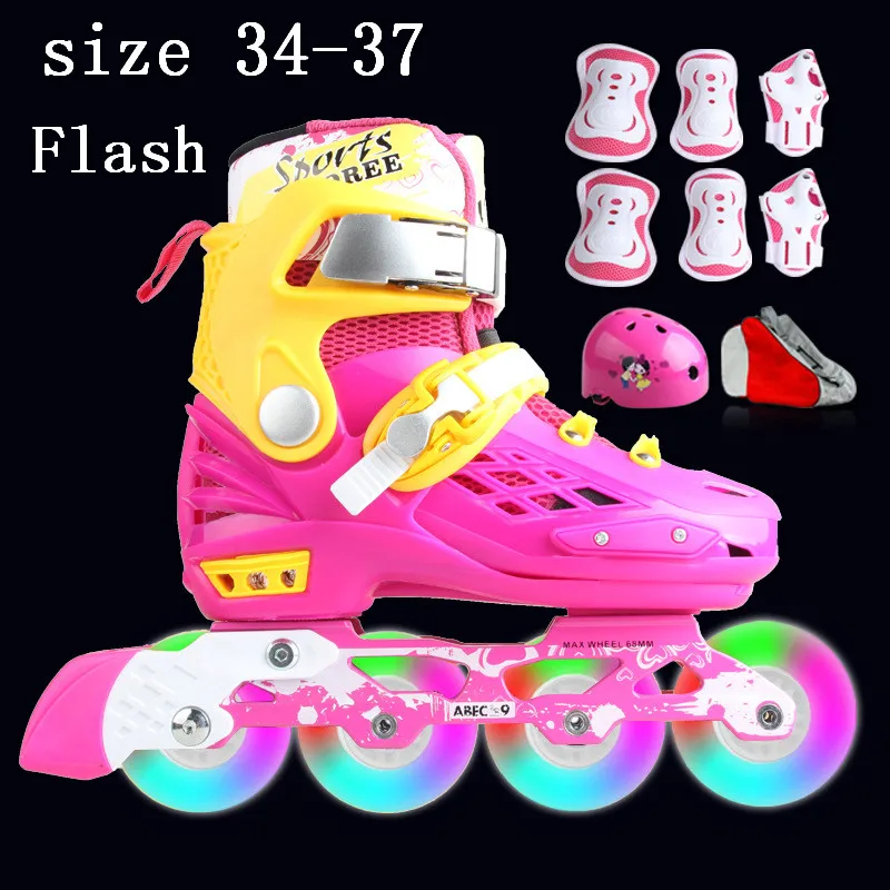 Профессиональный мягкий валик коньки для детей роликовые коньки обувь мигающие 4 колеса открытый Fingure катание обувь Patins - Цвет: flash set pink M