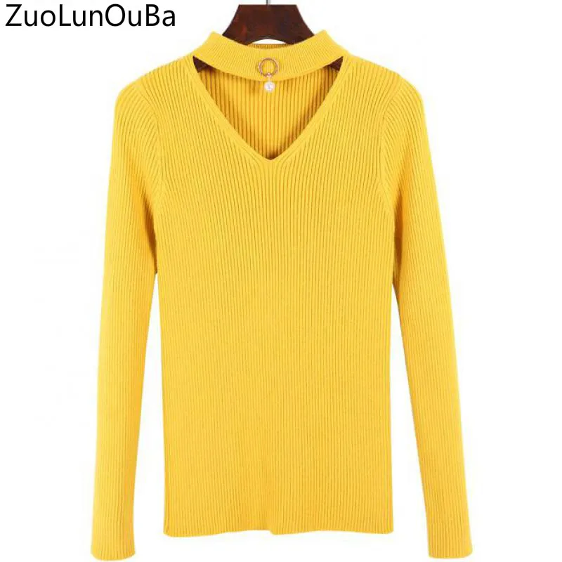 

2018 Autumn Winter Thick Long Sleeve V Neck Bottoming Knit Sweater Korean Version Self Cultivation Wild Pullover Sweater Women