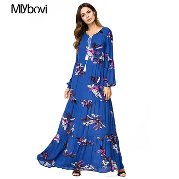 

4XL Vintage Floral Dress Women Maxi Printed Long Dress female Long Sleeves O Neck Cotton Linen Loose Robe Dress vestidos verano