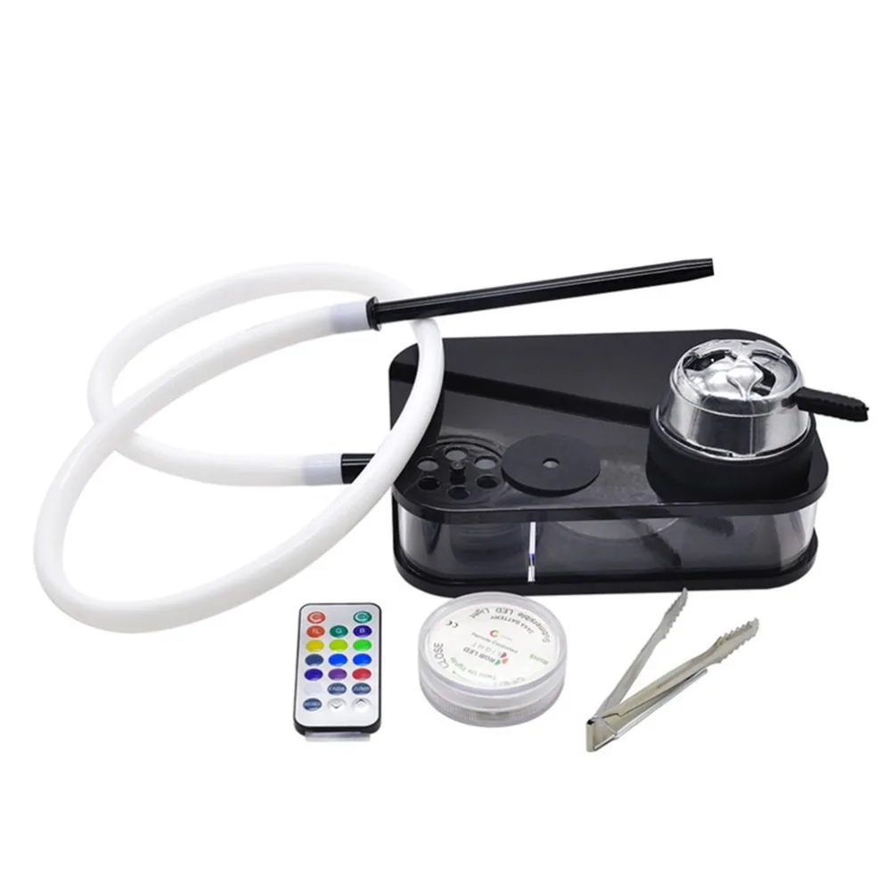 

Arab Hookah Set with LED Lamp Portable Square Box Acrylic Hokah Shisha Include Shisha Bowl Silicone, Silicone Pipe