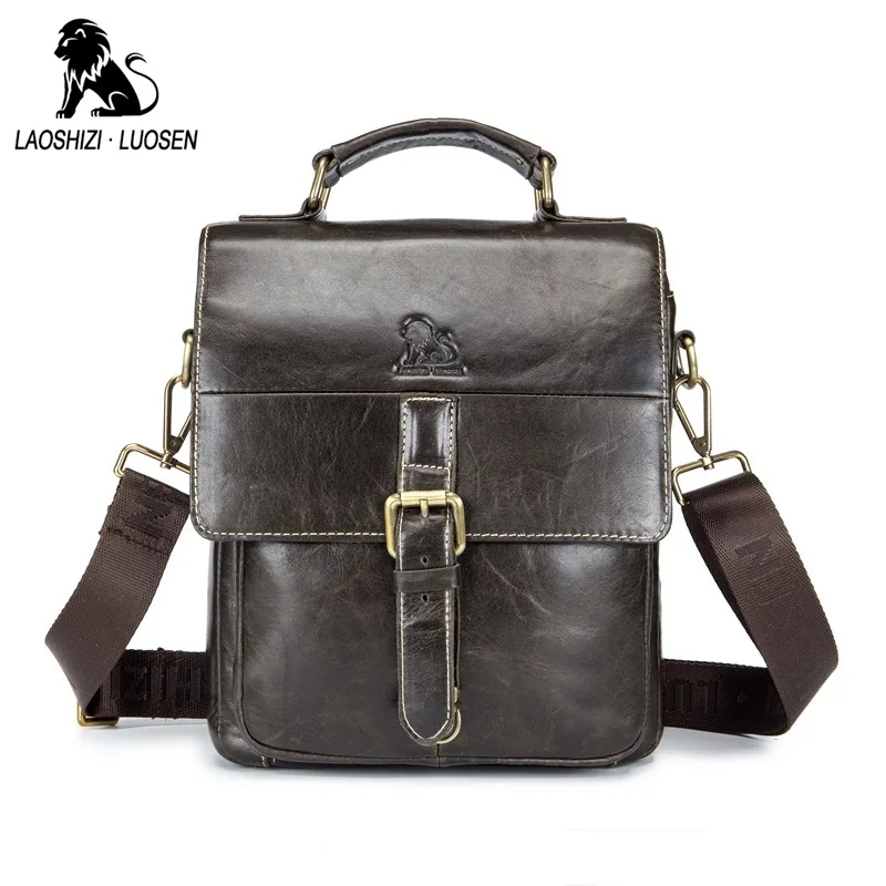 

LAOSHIZI LUOSEN Men Bags Genuine Leather Handbag Cowhide Retro Man Crossbody Shoulder Bags Business Casual Messenger Bag