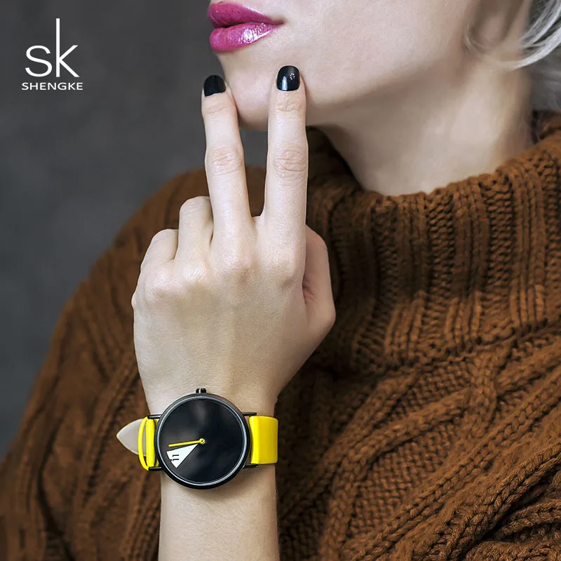 Часы наручные Shengke женские кварцевые с кожаным ремешком # K0090|Женские часы| |