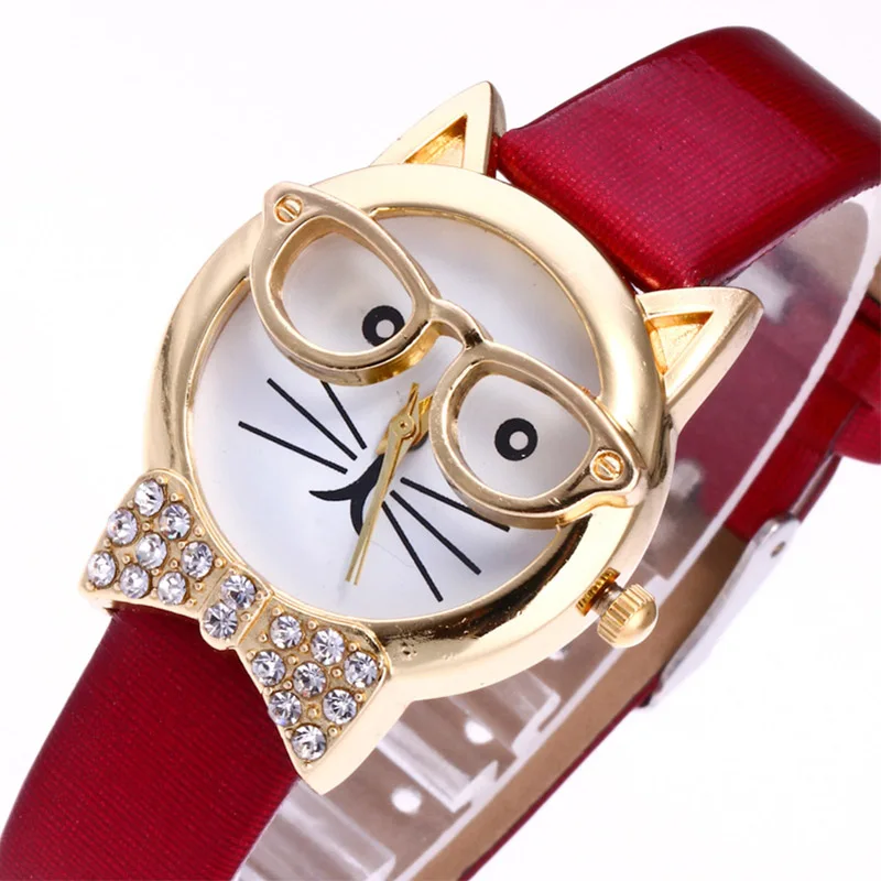 

2019 Cute Cat Watch Fashion Women Watches Luxury Crystal Rhinestone Stainless Steel Girl Quartz WrstWatches relogio feminino