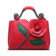 Женские сумки с объемными цветами и ручками из искусственной кожи, красная сумочка для невесты, свадебная роскошная сумка-тоут с деревянной ручкой, вечерние сумки в народном стиле