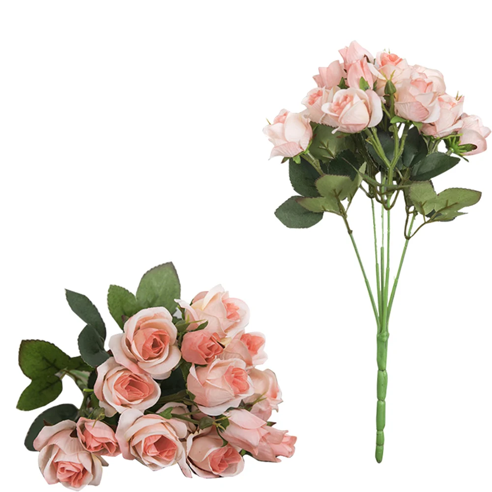 1 букет 15 бутоны искусственных цветов шелковые цветы осенние розы поддельные листья свадьба офис комната орнамент