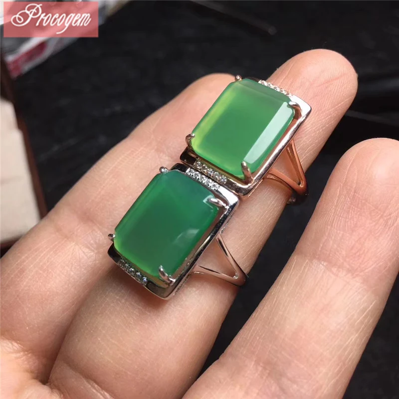Натуральный зеленый Chalecedony кольцо 10 мм x мм 14 Самоцветы прямоугольник унисекс Мужские и женские кольца 925 пробы silve ювелирные украшения #1098