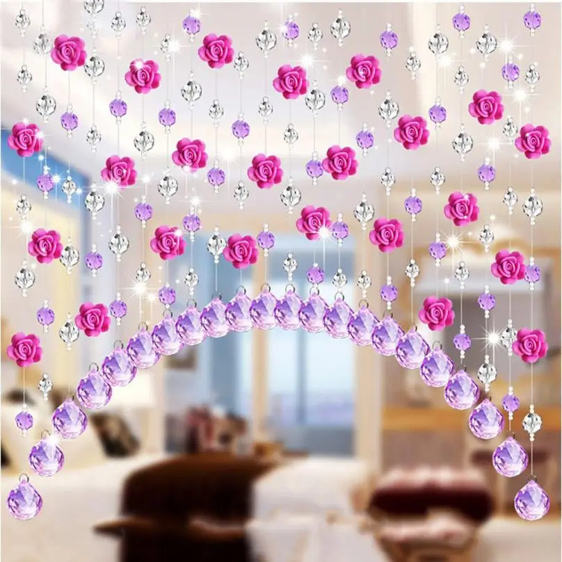 Прозрачная розовая бусина, занавеска, роскошная, для гостиной, спальни, окна, двери, Свадебный декор, стеклянная Хрустальная занавеска, dropship, с одной нитью - Цвет: C